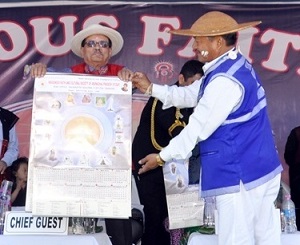 The Governor of Arunachal Pradesh Shri JP Rajkhowa releasing the �IFCSAP Calendar� during the Indigenous Faith Day celebration at Nyikum Niya Ground, Nirjuli on 1st December 2015.
